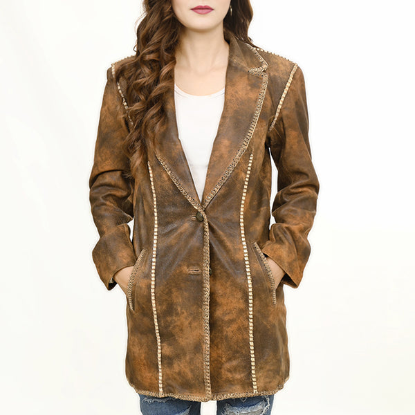 LC-ADJKT033 Genuine Vintage Leather Women Shirt Jacket Dress