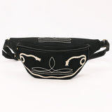 ADBGA668 Western Suede Belt Bag with Rope Embroidery-Rodeo Waist Pack