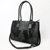 ADBG1561D Black Embossed Croc Leather Tote - Western Structured Handbag
