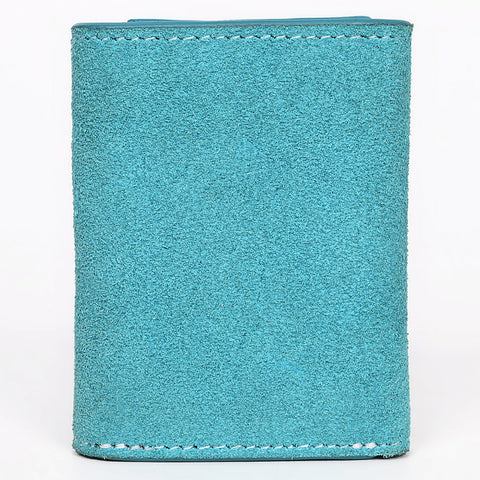 ADBGZ920 Genuine suede Leather Trifold Wallet with White Western Stitch Embroidery