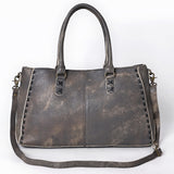 ADBGM127E Distressed Grey Leather Tote Bag - Western Whipstitch Handbag with Crossbody Strap