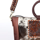 LC-ADBGI143A Hair-On Hide Square Tote with Tooled Leather Patch – Western Cowgirl Bag