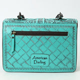 ADBG1535 Western Hand-Tooled Leather Crossbody Bag with Buckle Strap & Chain - Floral Tooled Design