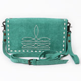 ADBG1717 Suede Leather Wallet Bag with White Western Stitch Embroidery