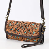 ADBGA509 American Darling Hand-Tooled Leather Wallet Inlay Floral Design