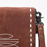 ADBG1717 Suede Leather Wallet Bag with White Western Stitch Embroidery