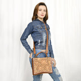 ADBG1487 Hand-Tooled Leather Briefcase Crossbody Bag - Floral Western Style