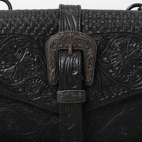 LC-ADBGZ853 Black Tooled Leather Buckle Crossbody Bag American Darling