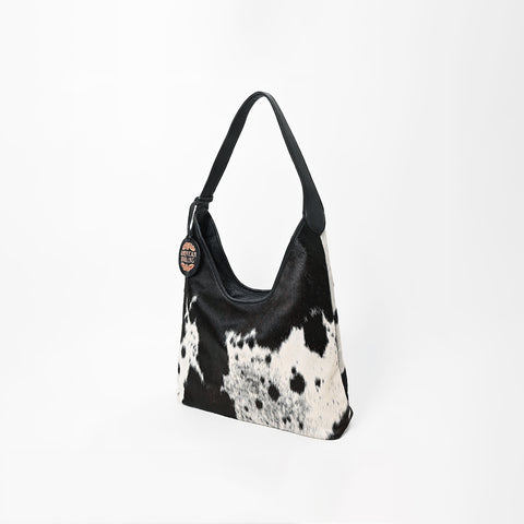 ADBGA1127 American Darling Black & White Hair-On Hide Leather Hobo Shoulder Bag