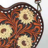 ADBGA744 Heart-Shaped Tooled Leather Crossbody Bag – Sunflower Floral Design with Western Stitch