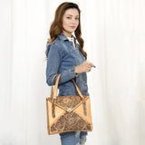 ADBGZ785 Envelope-Style Hand-Tooled Tan Leather Tote bag - Western Floral Design