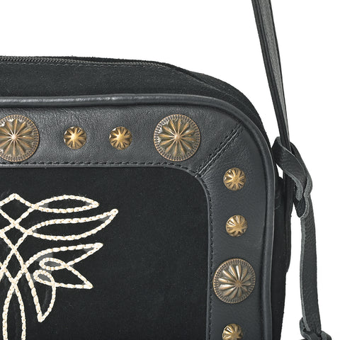 ADBGA955A American Darling Western Embroidered Camera Bag - Black Genuine Suede Leather with Concho