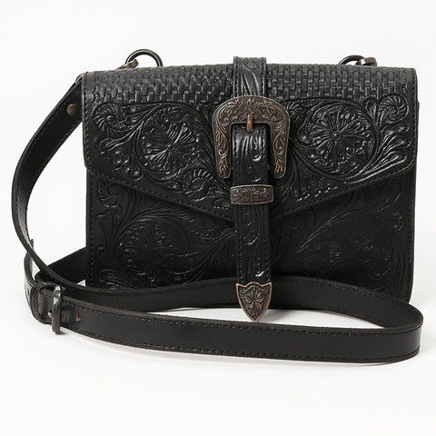 LC-ADBGZ853 Black Tooled Leather Buckle Crossbody Bag American Darling