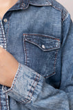 LC-ADSH022 Genuine leather Women Denim shirt jacket dress