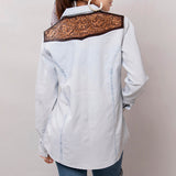 LC-ADSH011 Genuine leather Women Denim shirt jacket dress