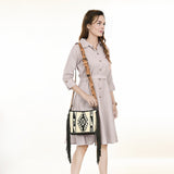 ADBG324B Southwestern Wool Saddle Blanket Crossbody Bag with Tooled Leather Strap & Fringe