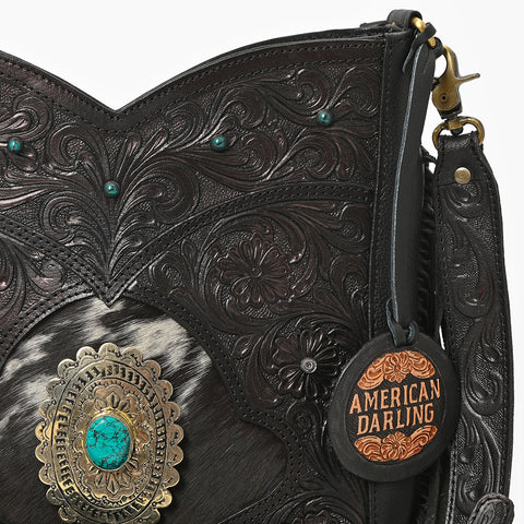 ADBGA1013 Crossbody Hair on Hand Tooled Genuine Leather Women Bag