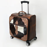 ADBG1571 Cowhide & Tooled Leather Rolling Luggage - Western Carry-On Spinner