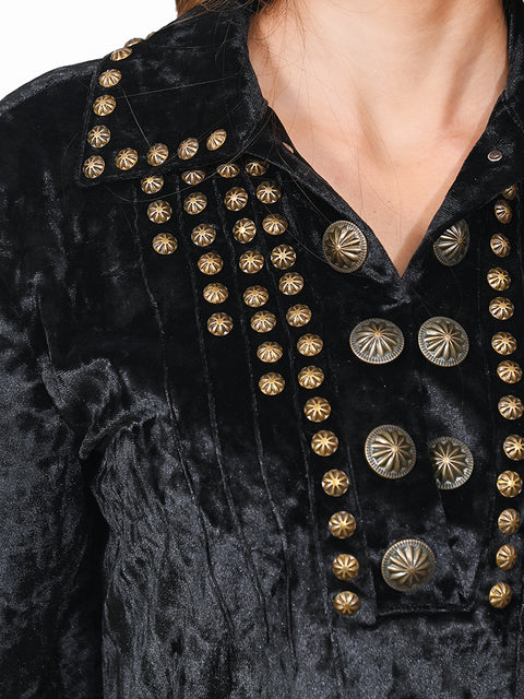 ADDR013 American Darling Black Velvet Fabric Dress Studded Concho Western Tunic Top