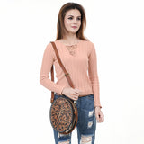 ADBGA598 Round Canteen Crossbody Bag-Hand-Tooled Genuine Western Leather