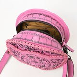 ADBG1461C Round Pink Hand-Tooled Leather Crossbody Bag - Bold Western Floral Design