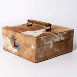 LC-ADBGA325 Hair-On Cowhide Western Lockable Jewelry & Storage Case Brown & White