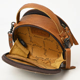 ADBG1457 Round Hand Tooled Barrel Racer Leather Bag - Western Cowgirl Crossbody