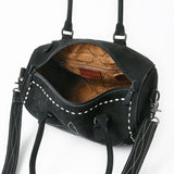 ADBG1585A Black Suede Embroidered Duffel Handbag - Western Weekender with Shoulder Strap
