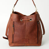 LC-ADBGI162 Western Leather Tote Bag - Tooled Corners with Drawstring Closure