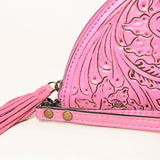 LC-ADBG1233H Hand-Tooled Leather Clutch - Semi-Circle Wristlet with Tassel