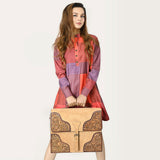 ADBG1436 Suede Leather Messenger Bag - Handtooled Floral Western Satchel