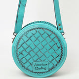 ADBG1461 Round Natural Hand-Tooled Leather Canteen Bag - Floral Whipstitch Western Style