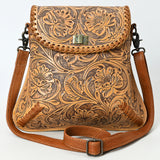 ADBG1496 Hand-Tooled Leather Crossbody Bag - Western Floral with Whipstitch & Turn Lock