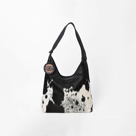 ADBGA1127 American Darling Black & White Hair-On Hide Leather Hobo Shoulder Bag