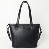 ADBGZ783A Hand-Tooled Black Leather Tote Bag - Western Floral Design with Detachable Strap
