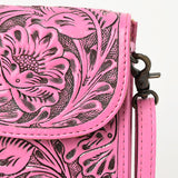LC-ADBG1448C Pink Hand Tooled Leather Phone Crossbody Bag - Western Floral Vertical Pouch