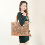 ADBGZ787 Large Hand-Tooled Leather Tote Bag - Full Floral Western Design