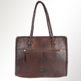 ADBGM348 Leather Tote Bag with Turquoise Concho & Fringe - Handmade Western Braided Strap Purse
