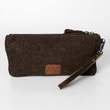 LC-ADBG344DM2D Tooled Leather Wristlet Western Embossed Cowhide Clutch with Floral Accent