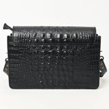 ADBG1193A Black Croc-Embossed Leather Crossbody Bag - Sleek Western Mini Satchel