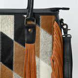 ADBG1556 Fringe Cowhide & Leather Tote Bag with Chevron Pattern