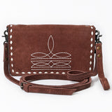 ADBG1717 Suede Leather Wallet Bag with White Western Stitch Embroidery