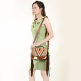 ADBG1388 Wool Saddle Blanket Crossbody Genuine Western Fringes Leather Women Bag