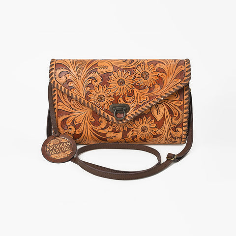 ADBG395BR Authentic Hand-Tooled Genuine Leather Envelope Clutch with Artisan Crafting