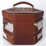 ADBGA781 Hexagon Tooled Leather & Cowhide Western Travel Case – Dual Zippers with Handle