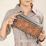 ADBGA453A American Darling Tooled Leather Cowhide Jewelry Accessory Case Western Organizer Box