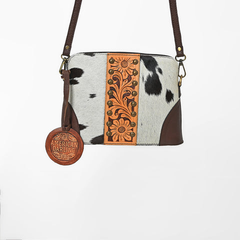 ADBG596 American Darling Hand Tooled Floral Carved & Hair-On Cowhide Western Cross body Bag