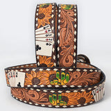 ADBLF205 Beautifully Hand Tooled Hand Painted Genuine American Leather Belt Men and Women Bling
