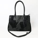 ADBG1561D Black Embossed Croc Leather Tote - Western Structured Handbag