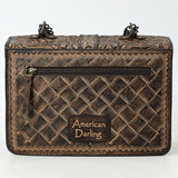 ADBG1535 Western Hand-Tooled Leather Crossbody Bag with Buckle Strap & Chain - Floral Tooled Design